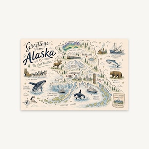 Alaska Postal Doodle Mapa, Poster de Viagem Imprimivel, Arte de Parede Estado EUA, Presente de Mudanca, Download Digital Instantaneo