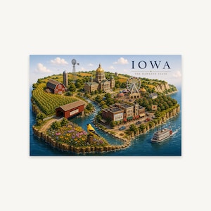 Iowa Mapa Mini Mundo, Poster Ilustrado