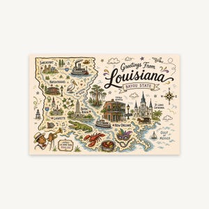 Cartolina doodle Louisiana, stampa da viaggio da scaricare