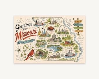 Missouri Doodle Map Wall Art, Show Me State Illustrated Print, St Louis Ozarks Travel Poster, Housewarming Decor Printable Gift