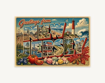 New Jersey Retro Postkarte Poster, Vintage Reise Wandbild