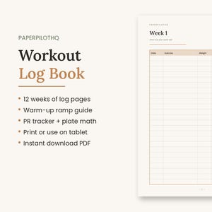 Printable Workout Log Book, Gym Journal PDF, Weightlifting Tracker with Warm-up Guide, Progressive Overload Training Log, Print or iPad