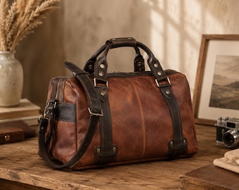Personalisierte Reisetasche aus Leder, handgefertigte Wochenend-Reisetasche, individuell gestaltete Sporttasche für Übernachtungen