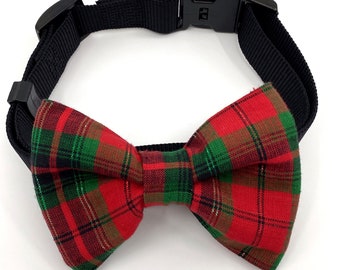 Christmas Plaid Dog Bow Tie (Red and Green)