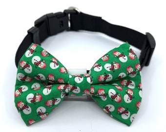 Green Snowman Dog Bow Tie (Green, Red and White)