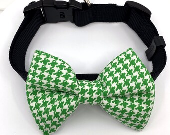 Green Houndstooth Dog Bow Tie (Green and White)