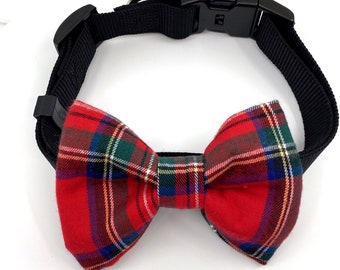 Stewart Plaid Dog Bow Tie (Red and Green)