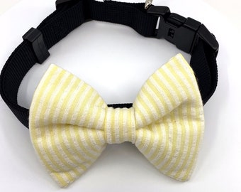 Yellow Seersucker Dog Bow Tie (Yellow and White)