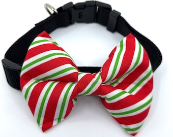 Elf Stripe Dog Bow Tie (Red, Green and White)