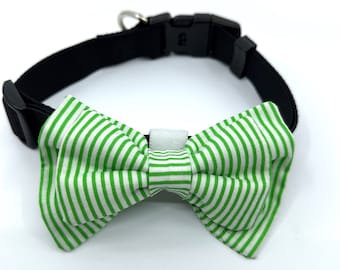 Green Stripes Dog Bow Tie (Green and White)