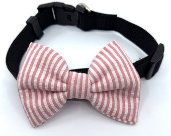 Red Seersucker Dog Bow Tie (Red and White)