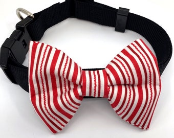 Red Stripes Dog Bow Tie (Red and White)