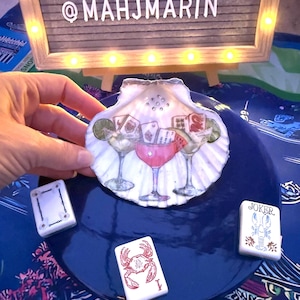 Martini Mahjong Shell Dice Dish | Jewelry Trinket Tray | Handcrafted | UV Resin Finish | MahjMarin