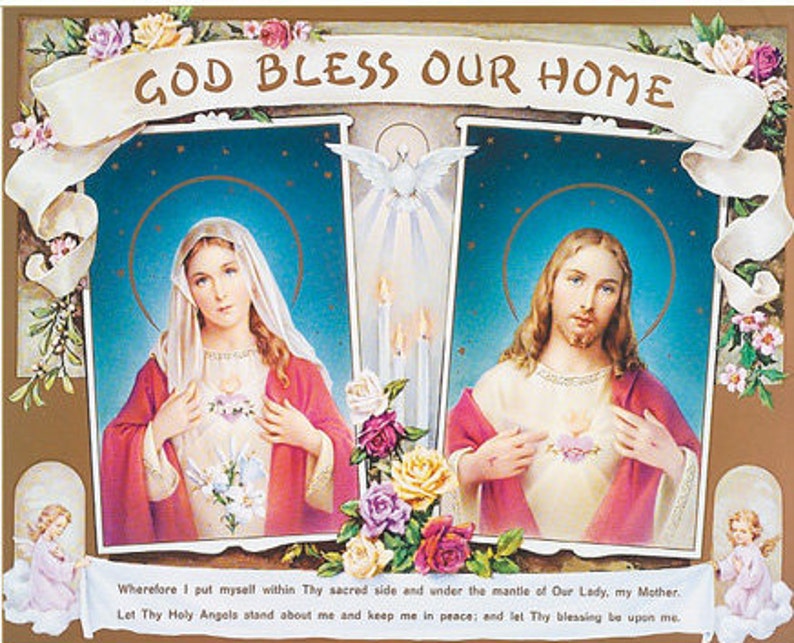 House Blessing Art Print 8 X 10 Sacred Heart Immaculate Etsy