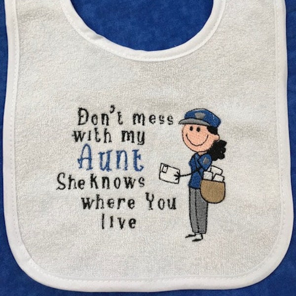 Baby Bib -  Post woman Aunt - Aunt bib - mailman - postal worker - mail carrier - letter - envelope - mail lady - post woman - aunt