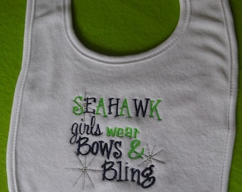 Baby Bib -  Seahawk Girls Wear Bows - Seattle - Seahawks - seattle bib - seahawks bib - football - sports bib - football bib
