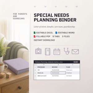 Special Needs Future Planning Binder | Letter of Intent, Guardianship Organizer (Fillable PDF)