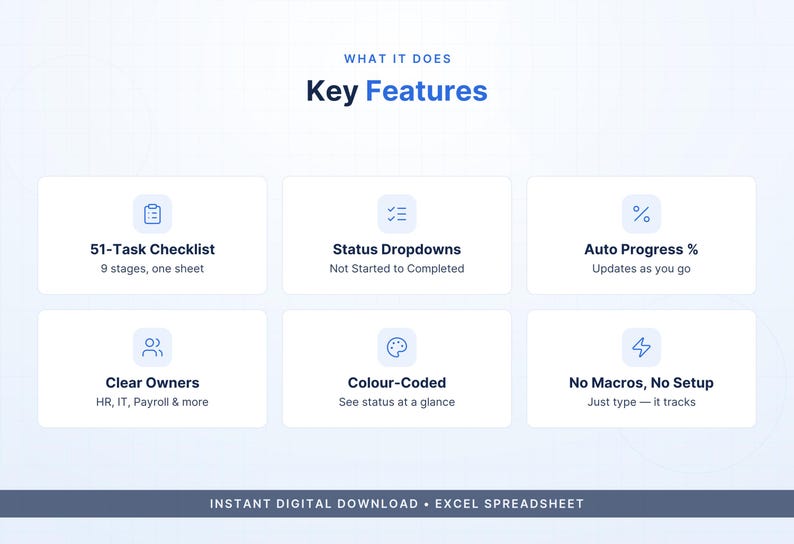 New Hire Onboarding Checklist Excel Template – 51 Tasks Across 9 Stages ...