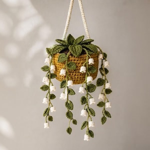 Lily of the Valley Hanging Planter PDF Pattern, Crochet Flower Pot, Vine Wall Decor, Step by Step Photo Guide