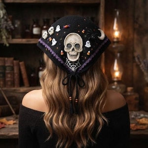 Halloween Hair Bandana Crochet Pattern PDF, Skull Spiderweb Head Wrap Tutorial with Image Guide