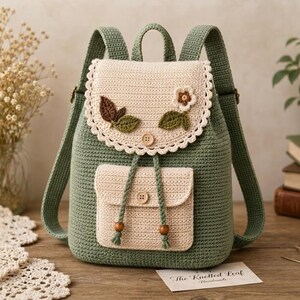Crochet Cottage Backpack Pattern PDF, Floral Drawstring Backpack Tutorial, Vintage School Bag with Step by Step Images