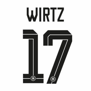 May include: A black graphic print featuring the name WIRTZ in a bold, angular font positioned above the large number 17. The number 17 is styled with a thick, blocky design and includes a small circular German national football team emblem.