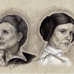Druck - Carrie Fisher - Prinzessin Leia Zeichnung