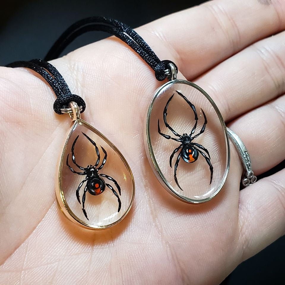 Black Widow Red Back Spider 3D Resin Painted Pendant Made to Order