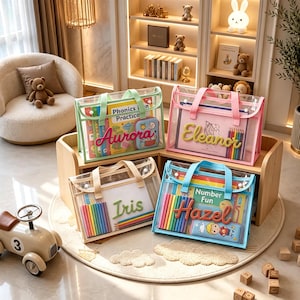 Personalized Name A4 Clear Book Bag for Kids, Waterproof School Folder & Library Tote, Custom Name Shoulder Bag, Gift for Boy Girl