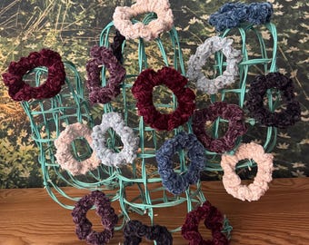 Fluwelen gehaakte haarelastiekjes (3 stuks), handgemaakte zachte chenille en glinsterende haaraccessoires, herfst/winter feestcadeaus