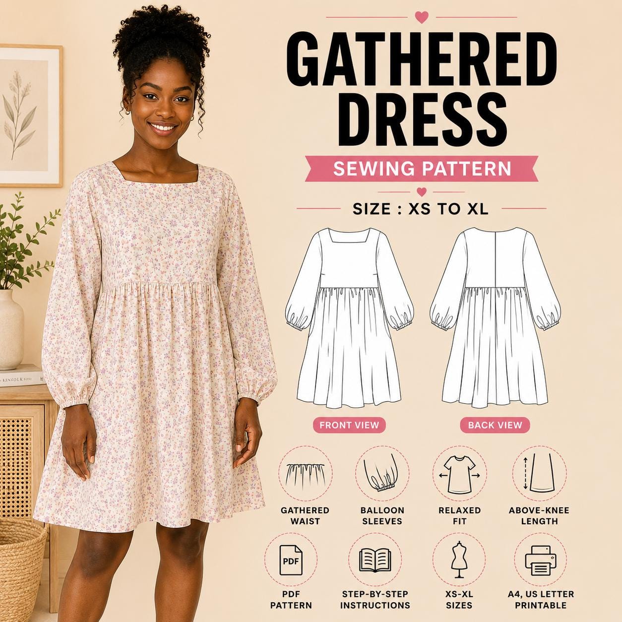 Gathered Sleeve Top Pattern - Etsy