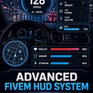 Advanced FiveM hud script | QBCore ESX QBox compatible GTA RP interface (digital download)