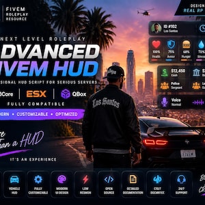 Geavanceerd FiveM HUD-script | QBCore ESX QBox-compatibele GTA RP-interface (digitale download)