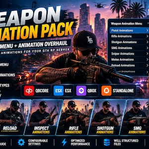 FiveM Weapon Animation Pack | GTA RP Weapon Animations Menu | Animation Overhaul Resource | ESX QBCore QBox Server Addon