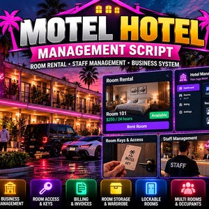 FiveM Motel Hotel Management Script, QBCore ESX Room Rental, Staff System, Billing, Room Access