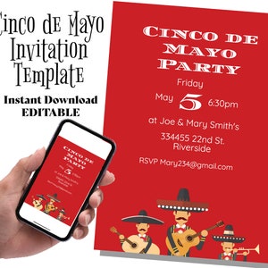 Cinco de Mayo Mariachi Band Printable, Editable Template Invitation