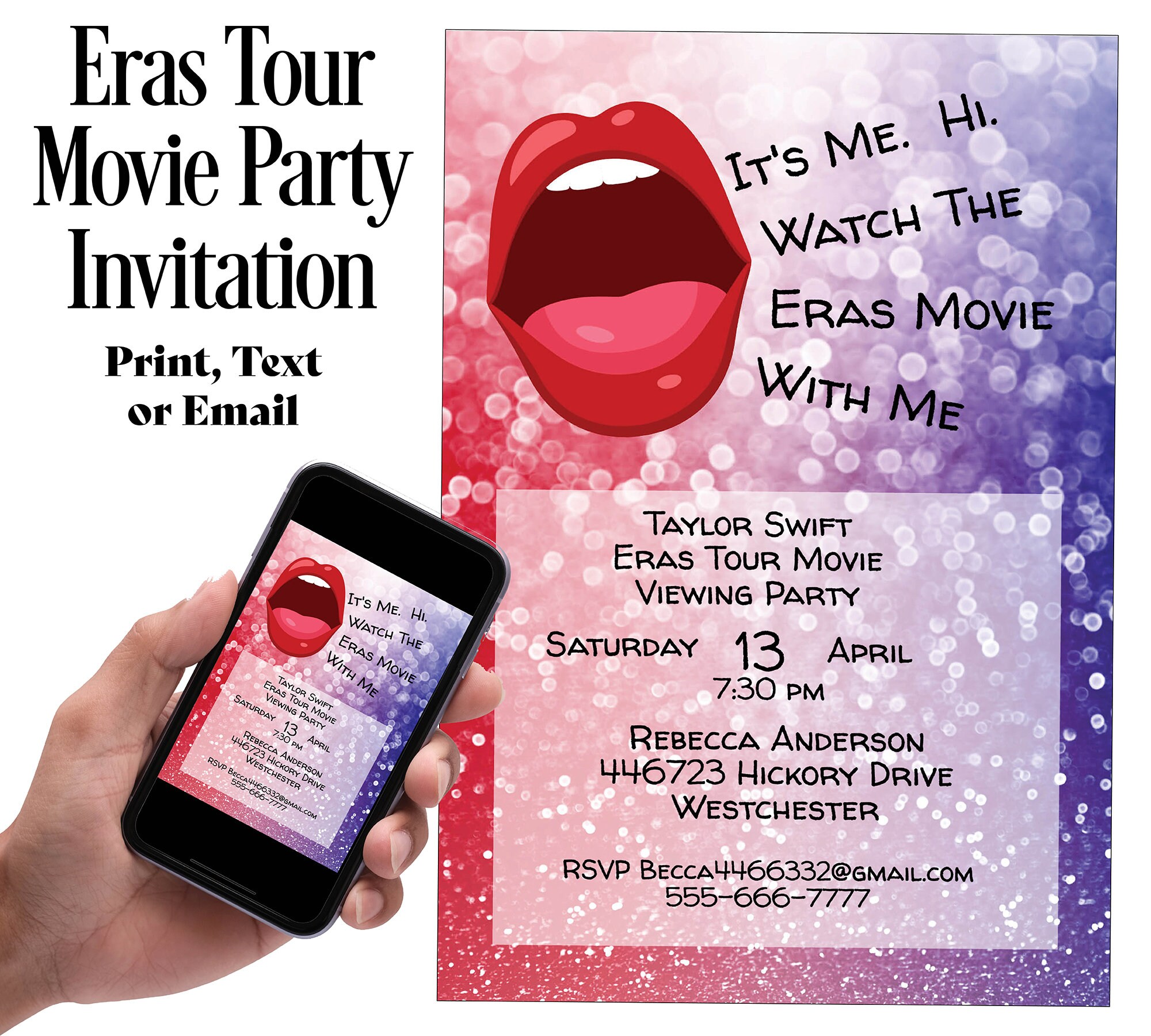 Eras Tour Movie Viewing Party Invitation Template Print or Text - Etsy