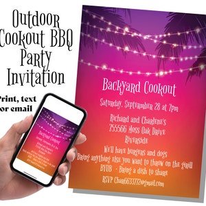 Outdoor Backyard Cookout BBQ Picnic Sunset Party Invitation Template