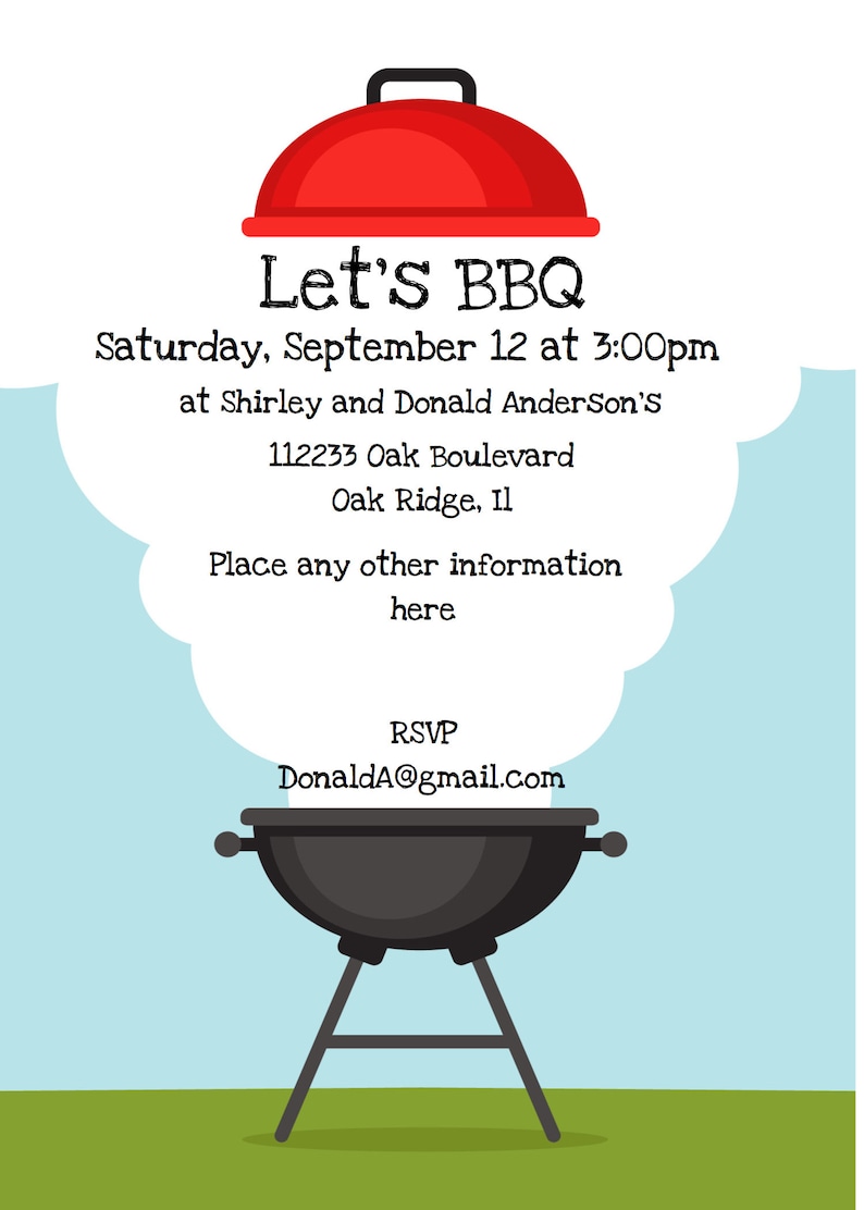 BBQ Barbecue Cookout Invitation Instant Download - Etsy
