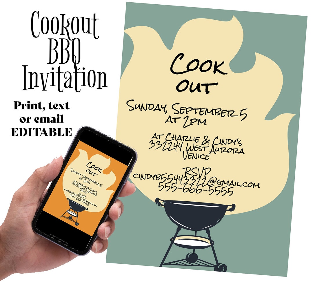 Cookout BBQ Backyard Picnic Party Invitation Template - Etsy