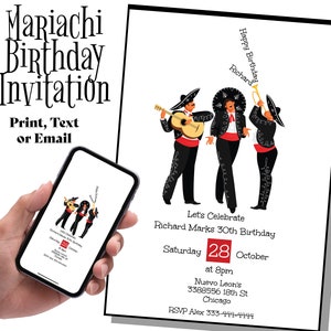 Mariachi Fiesta verjaardagsfeestje viering afdrukbare bewerkbare uitnodiging
