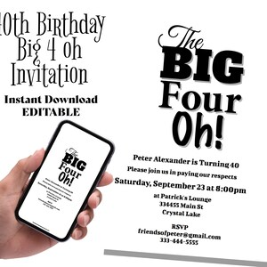 Big 4 Oh 40th Birthday Downloadable Invitation Template