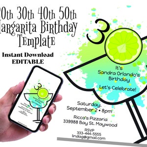 20th 30th Birthday Margarita 40th 50th Downloadable Invitation Template
