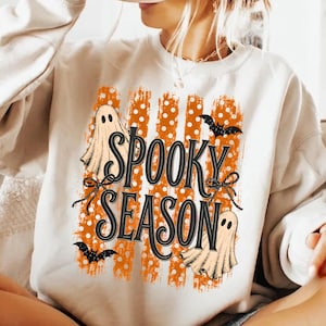 Fantasma de la temporada espeluznante PNG, Coqueta de Halloween PNG, Diseño de sublimación de fantasma a rayas, Lindo gráfico retro de otoño, Descarga digital