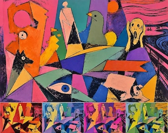 Abstract Animal Art Print: Original Marker Painting, AI Assisted (Digital Download)