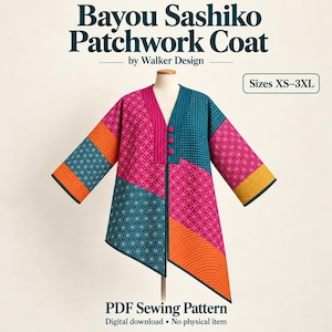 Sashiko Patchwork Coat Sewing Pattern PDF, XS–3XL