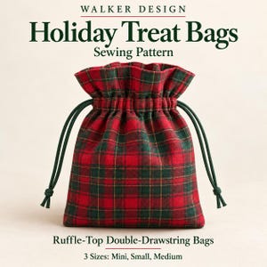 Holiday Treat Bag Sewing Pattern, 3 Sizes, Measure-to-Cut Drawstring Gift Bags (PDF Download)