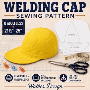 Create a comfortable, reversible welding-style cap with this printable PDF sewing pattern from Walker Design.