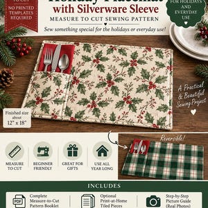 Reversible Placemat Sewing Pattern | Silverware Sleeve | Measure to Cut