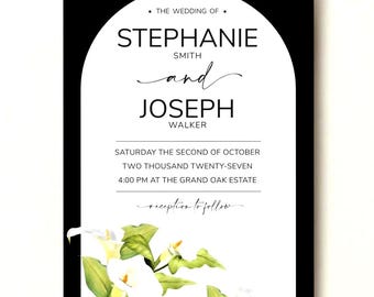 Plantilla editable para invitación de boda – Diseño de arco de calas